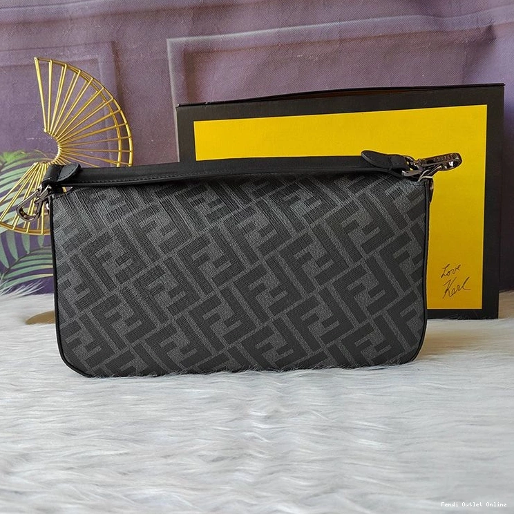 Affordable Motif FF Fabric Baguette Fendi Black Bag In Medium 0722